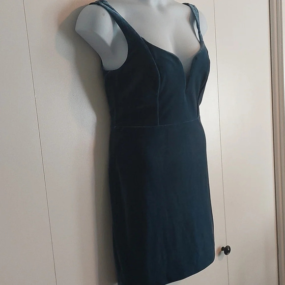 New Express Blue Velour velvet Stretchy mini Cocktail Dress 10 whimsigoth - Picture 3 of 5
